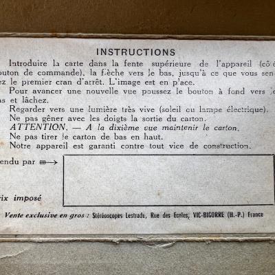 NOTICE IMPRIME A L'INTERIEUR DU COUVERCLE DE LA BOITE AVANT 1958